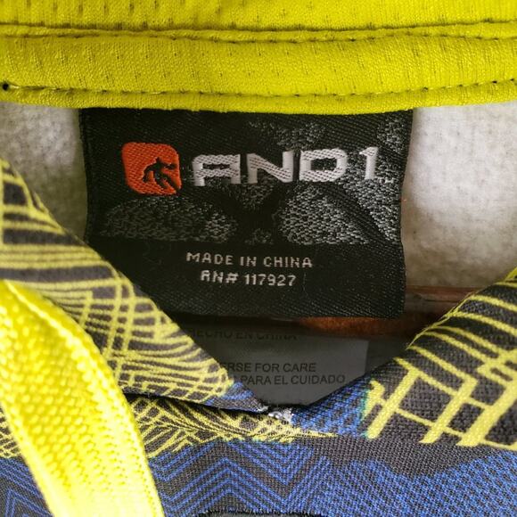 And1 Urban Hoodie Men M Camo Blue Black Yellow Soft & Cozy with Pockets - Picture 5 of 7